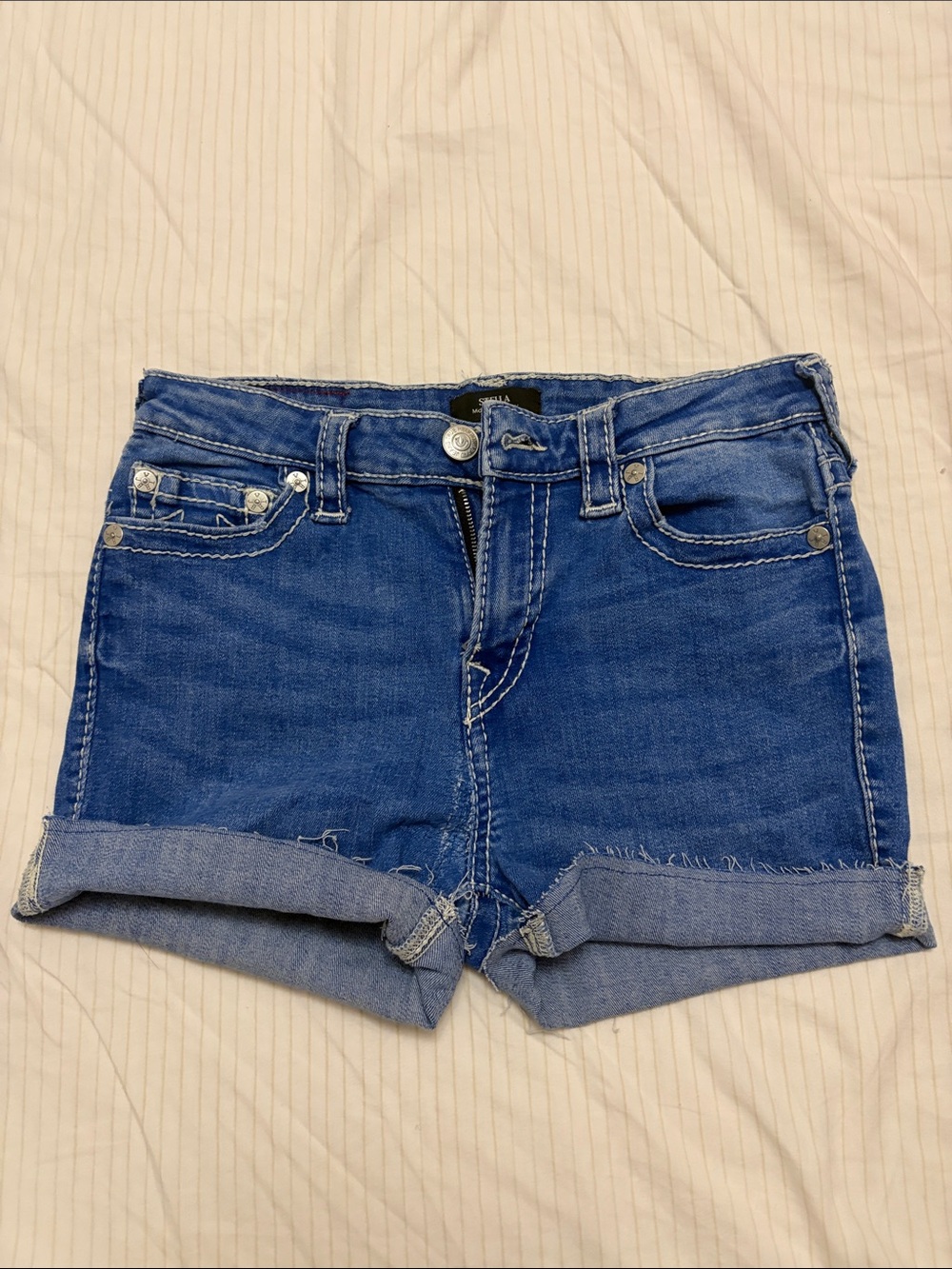 Custom Made True Religion Classic Blue Denim Roll-Hem Women's Shorts
